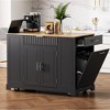 OUTSUPPLY Kitchen Island with Trash Storage, 3 Drawers, 5 Wheels, Adjustable Shelves - 3 of 4