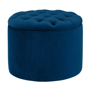 Queen Velvet Round Storage Ottoman Navy 21"W x 21"D x 16"H - 1 of 4
