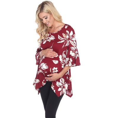 Maternity Floral Printed 3/4 Sleeve Roche Tunic - White Mark