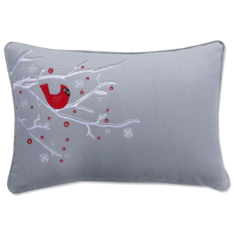12&#34;x18.5&#34; Velvet Christmas Cardinal Lumbar Throw Pillow Cover Gray - Pillow Perfect, 1 of 7