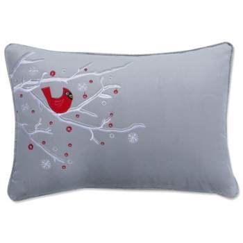 11.5"x18.5" Velvet Christmas Cardinal Lumbar Throw Pillow Gray - Pillow Perfect