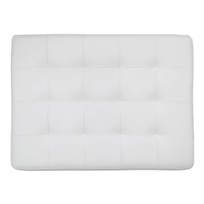 White Tufted Bonded Leather Ottoman with Chrome Frame