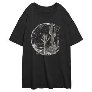 Junior's Lost Gods Desert Moon Sketch Scene Oversized T-Shirt - 1 of 2