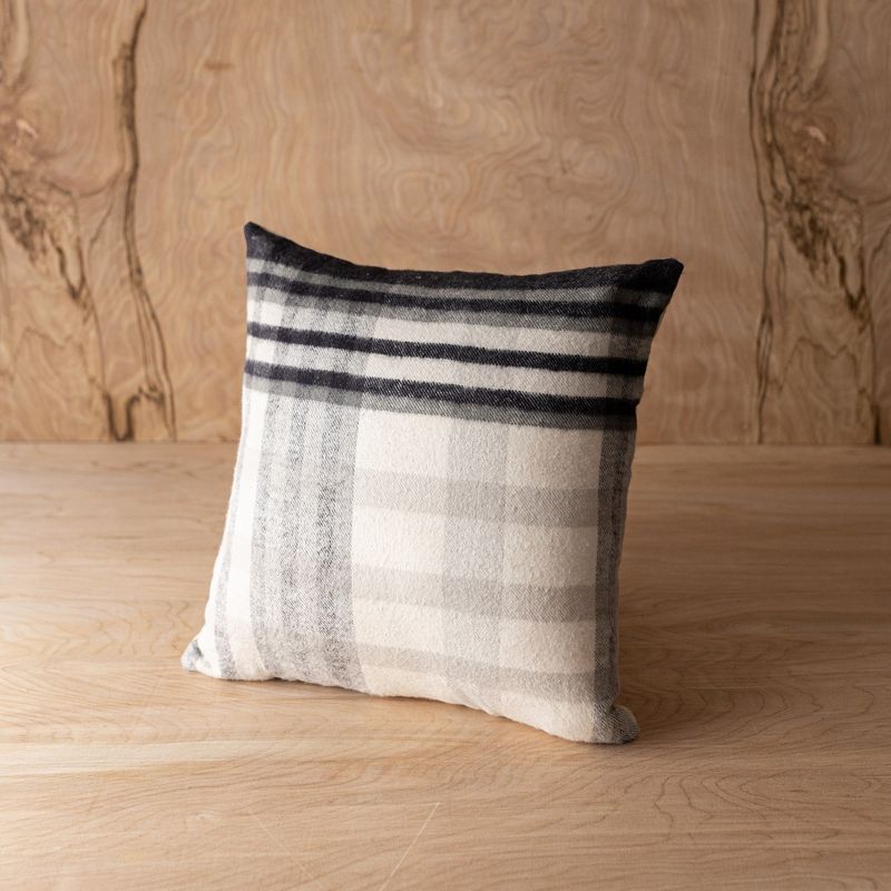 14x14 Inch Hand Woven Plaid Throw Pillow Black Cotton With Polyester Fill by Foreside Home & Garden, 3 of 8