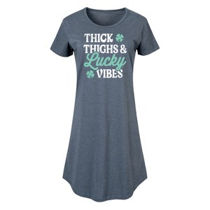 Women's - Instant Message - Thick Thighs And Lucky Vibes Graphic T-shirt Dress - 1 of 4
