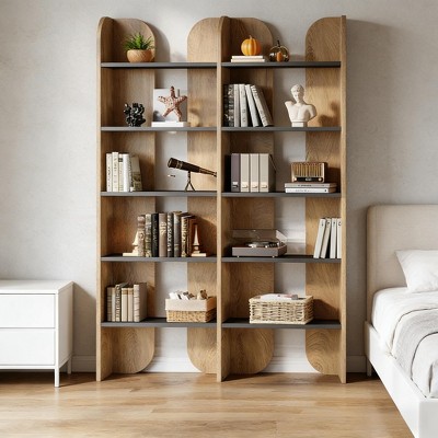 GDFStudio Silva Farmhouse 5-Tier Bookshelf with Double-Wide Open ...