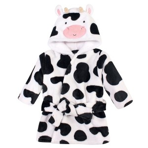 Hudson Baby Infant Unisex Plush Animal Face Bathrobe, Cow, 0-9 Months - 1 of 2