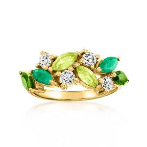 Ross-Simons 1.40 ct. t.w. Multi-Gemstone and .43 ct. t.w. Lab-Grown Diamond Cluster Ring in 18kt Gold Over Sterling - 1 of 4