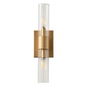 Dewdrop Modern Wall Light, Single Gold Sconce with Clear Glass Tube Shade for Hallway, Bathroom, Living Room or Entryway - 1 of 4