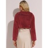 INSPIRE CHIC Women's Evening Bow Tie Front Turndown Collar Faux Fur Fluffy Cropped Coat - 4 of 4