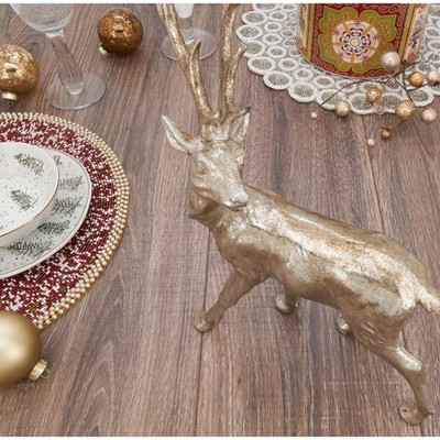 Silver Resin Standing Deer Figurine, 18-inch