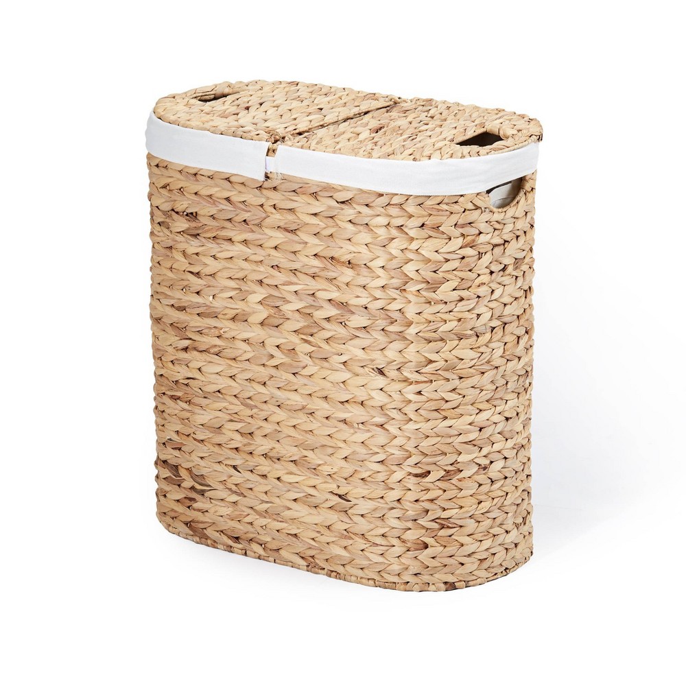 UPC 017641001679 product image for Seville Classics Water Hyacinth Lidded Oval Double Hamper Natural | upcitemdb.com