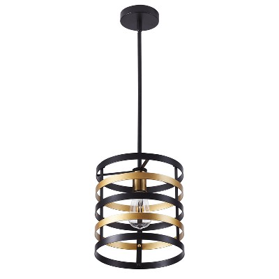 Dewdrop Farmhouse Black and Bronze Drum Pendant Light Metal Cage Hanging Ceiling Fixture