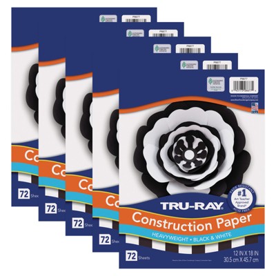 Tru-Ray Premium Construction Paper, Black & White, 12" x 18", 72 sheets Per Pack, 5 Packs