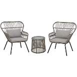 Barton 3PCS Outdoor Patio Wicker Chat Conversation Bistro Chairs and Side Table with Cushion Seat, Light Grey/Beige