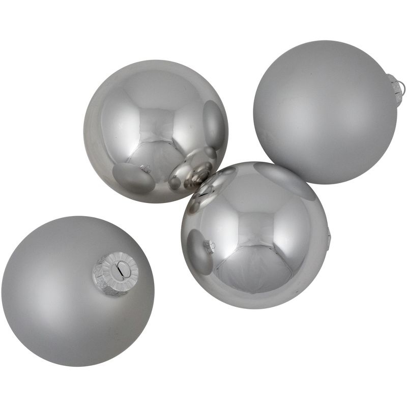Northlight 4ct Shiny and Matte Silver Glass Ball Christmas Ornaments 4" (100mm), 5 of 6