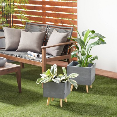 Modern Fiber Clay Square Planters in Dark Gray, Set of 2