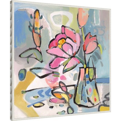 Colorful Abstract Floral Canvas Print with Beaded Frame