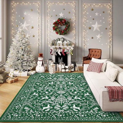 GustoWave Christmas Non Shedding Xmas Decorative Throw Rug for Living Room, Bedroom, Green