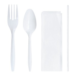 Smarty Had A Party MW Cutlery Kit - Fork, Teaspoon, Milk Straw and Napkin - 1000 Sets - 1 of 4