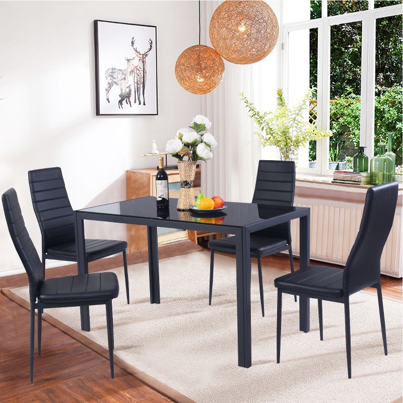 Tangkula 5 PCS Kitchen Dining Table Set Breakfast Furniture w/ Glass Top  Padded Chair, 2 of 11