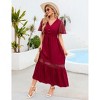 Coolmee Women's Short Sleeve Maxi Dress V Neck High Waist Lace Dress Casual Flowy A Line Beach Dress - 2 of 4