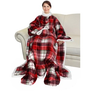 Catalonia Adult Fleece Wearable Blanket with Sleeves & Foot Pockets, Snuggle Wrap Sleeved Flannel Throw Blanket Robe, Warm Gifts Idea for Her Him - 1 of 4