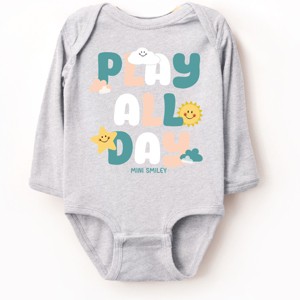 The Juniper Shop Mini Smiley Play All Day Long Sleeve Bodysuit - NB - Heather Grey - 1 of 4