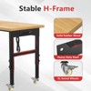 Huxxion 60" Adjustable Work Bench, Heavy Duty Rubber Wood Work Table with Power Outlet and 4 Wheels for Garage, Workshop, Office, Home - 3 of 4