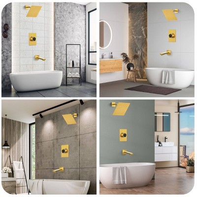 Brushed Gold Wall-Mounted Rain Shower and Tub Faucet Set