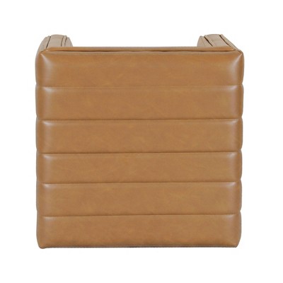 Carmel Faux Leather Tufted Ottoman with Channeling Detail