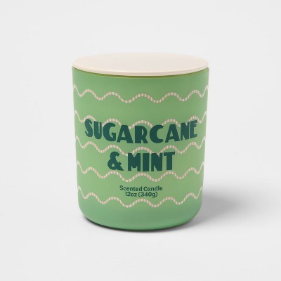 Glass Wave Sugarcane and Mint Jar Candle with Lid 12oz - Room Essentials™
