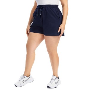 Women Plus Size Comfy Sweat Shorts Drawstring Elastic High Waist Casual Summer Yoga Lounge Shorts,Navy blue,4XL - 1 of 4