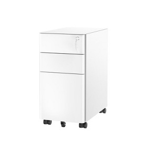 Mount-It! Mobile File Pedestal Cabinet with 3 Drawers & Lock | Slim Design Under Desk Storage & Organizer for Files, Folders & Office Supplies | White - 1 of 4
