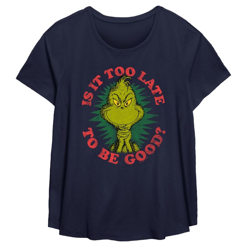 Women's Dr. Seuss Christmas The Grinch Is it too Late T-Shirt, 1 of 4