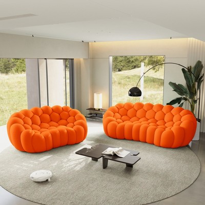 WJSHome Curved Bubble Couch, Comfy Upholstered Sofa,Breathable Mesh Fabric 3D Honeycomb Shape Modern Couches (2 Seater, 3 Seater)