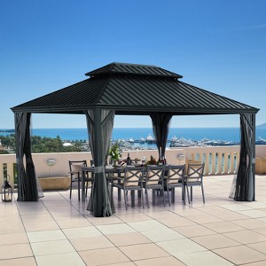 UNISOAR Hardtop Gazebo with Netting & Curtains - 1 of 4