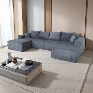 6-Piece U-Shaped Corduroy Modular Sectional Sofa with Chaise & Convertible - 1 of 4
