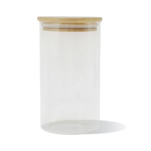 Unique Bargains with Bamboo Lid Decorative Jars Wood Color Clear 1Pc - 1 of 4