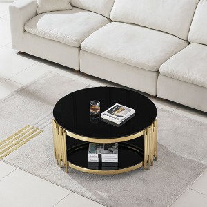 CAVINAS Coffee Tables for Living Room 35.43" Luxurious Round Coffee Table Gorgeous Golden Metal Coffee Table with Clear Glass - 1 of 4