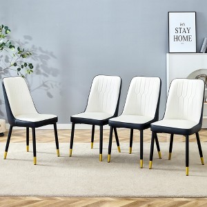 MAYEERTY Set of 4 Modern Two-Tone PU Dining Chairs - White/Black, Black Legs with Gold Accent - 1 of 4