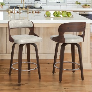 Bar Stools Set of 2, Barstools with SturdyWood Legs, Saddle Seat Counter HeightBar Stools for Kitchen Counter, Bar,24 Inch Farmhouse CounterStools - 1 of 4
