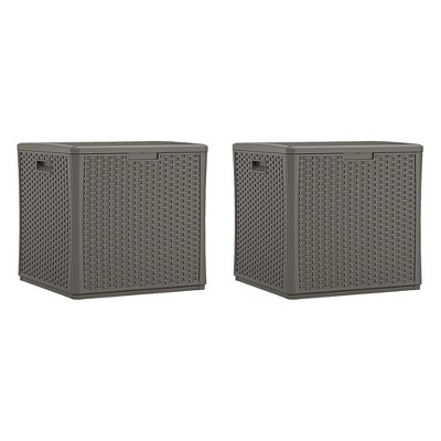Suncast 60 Gallon Outdoor Storage Resin Wicker Design Cube Shape Patio Deck Box