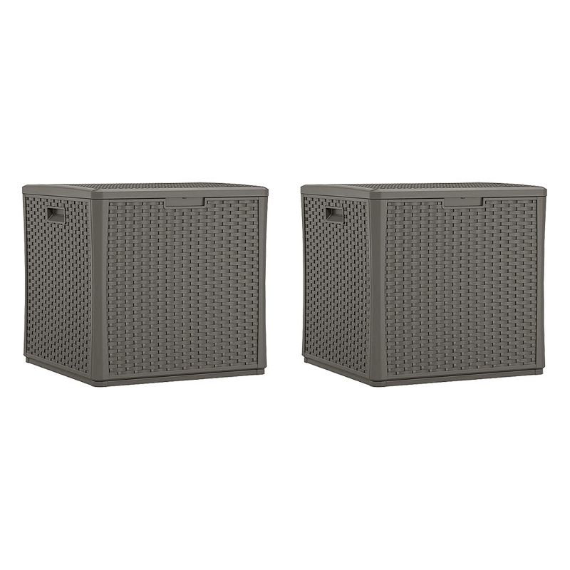 Suncast 60 Gallon Outdoor Storage Resin Wicker Design Cube Shape Patio Deck Box, 1 of 7
