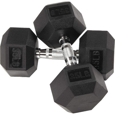 Rubber Encased Hex Dumbbell Set with Contoured Handle for Strength Training, Full Body Workout & Muscle Toning
