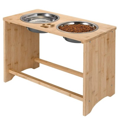 Elevated Dog Bowls, Bamboo Dog Bowl Rack, Raised Feeding Bowls for Cats and Dogs, Non-Slip Dog Cat Feeder with 2 Stainless Steel Bowls