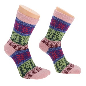 Unique Bargains Women's Retro Diamond Pattern Winter Warm Socks Assorted Color 5 Pair - 1 of 4