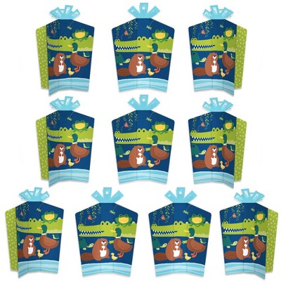 Big Dot of Happiness Pond Pals - Table Decor - Frog Alligator Turtle Beaver & Duck Birthday Party or Baby Shower Fold and Flare Centerpieces -10 Count