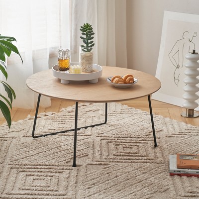 31.5" Modern Minimalist Coffee Table with Metal Legs,Round or Square Table for Small Spaces,Living Room & Bedroom-Baofuwish