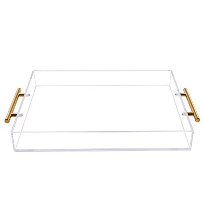 Attop 12"x16" Clear Acrylic Serving Tray with Golden Handles, Huge Capacity Sturdy Acrylic Tray